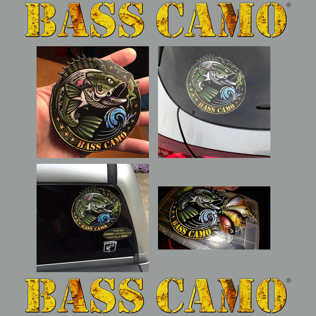 Bass Camo Fishing Decals premium 3M vinyl indoor/outdoor laminated to